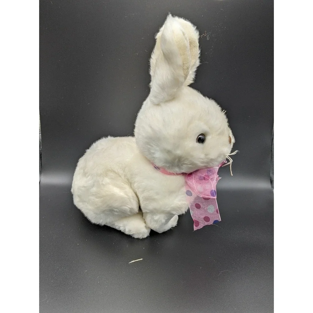 White Plush Bunny Rabbit Stuffed Animal with‎ Pink Polka Dot Bow 12 Inch